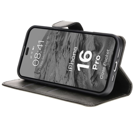 Etui z klapką Bizon Case Pocket do iPhone 16 Pro, czarne