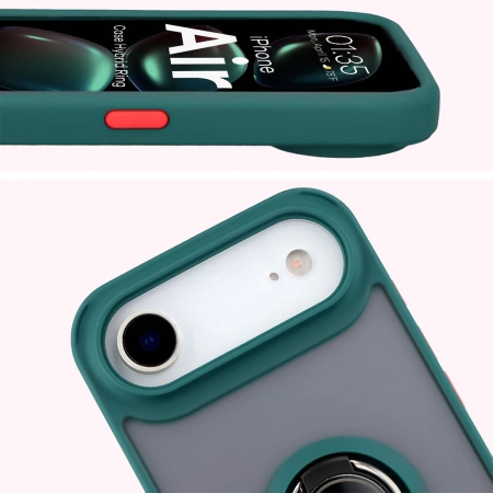 Etui z uchwytem na palec Bizon Case Hybrid Ring do iPhone Air, przydymione z ciemnozieloną ramką