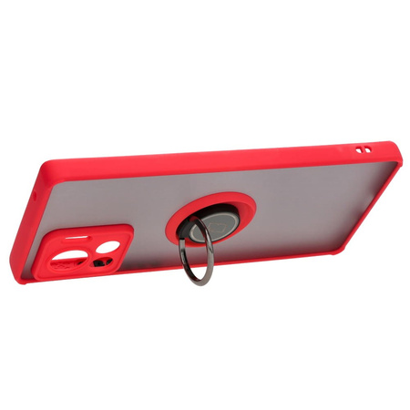 Etui z uchwytem na palec Bizon Case Hybrid Ring do Motorola Edge 30 Ultra, przydymione z czerwoną ramką