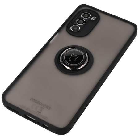 Etui z uchwytem na palec Bizon Case Hybrid Ring do Motorola Moto G52 / G82, przydymione z czarną ramką
