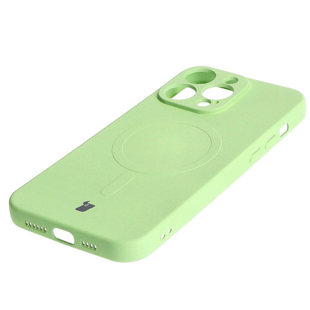 Etui silikonowe z pierścieniem magnetycznym Bizon Case Silicone Magnetic do iPhone 15 Pro Max, jasnozielone
