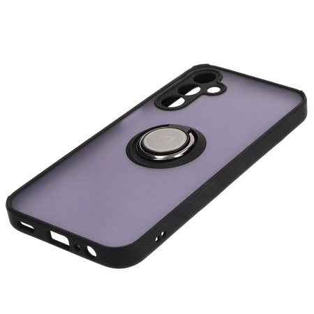 Etui z uchwytem na palec Bizon Case Hybrid Ring do Galaxy A15 5G/4G, przydymione z czarną ramką