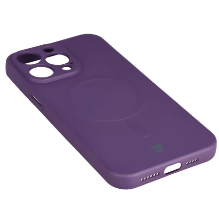 Etui silikonowe z pierścieniem magnetycznym Bizon Case Silicone Magnetic do iPhone 15 Pro Max, śliwkowe