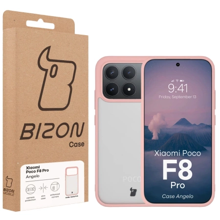 Etui Bizon Case Angelo do Xiaomi POCO F8 Pro, półprzezroczyste z jasnoróżową ramką