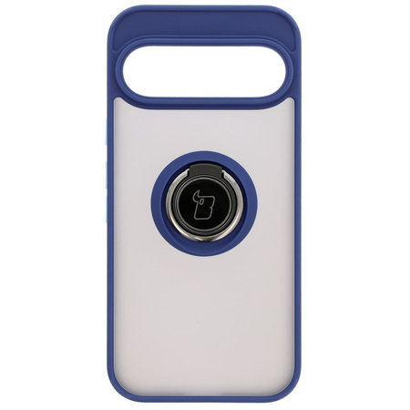 Etui z uchwytem na palec Bizon Case Hybrid Ring do Google Pixel 9 / 9 Pro, przydymione z granatową ramką