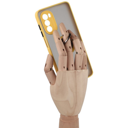 Etui z uchwytem na palec Bizon Case Hybrid Ring do Motorola Moto G52 / G82, przydymione z żółtą ramką