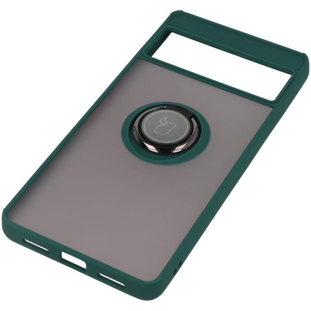 Etui z uchwytem na palec Bizon Case Hybrid Ring do Google Pixel 7 Pro, przydymione z ciemnozieloną ramką