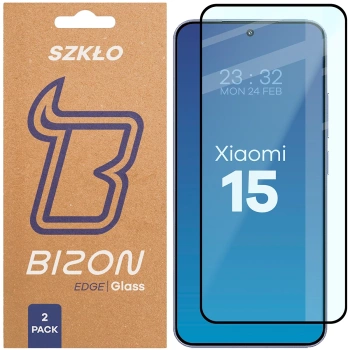 Szkło hartowane Bizon Glass Edge Duo do Xiaomi 15, czarna ramka, 2 sztuki