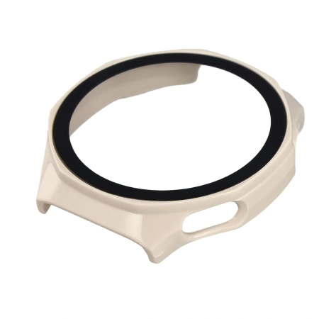 Etui ze szkłem do zegarka Bizon Case+Glass Watch do Huawei Watch GT6 Pro 46 mm, beżowe