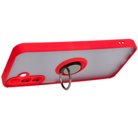 Etui z uchwytem na palec Bizon Case Hybrid Ring do Galaxy A15 5G/4G, przydymione z czerwoną ramką