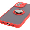 Etui z uchwytem na palec Bizon Case Hybrid Ring do iPhone 16 Plus, przydymione z czerwoną ramką
