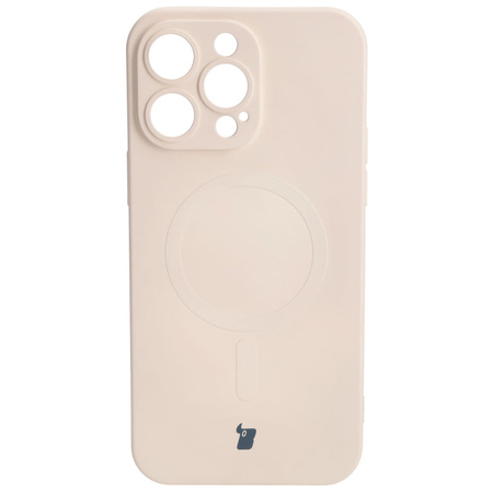 Etui silikonowe z pierścieniem magnetycznym Bizon Case Silicone Magnetic do iPhone 14 Pro Max, beżowe