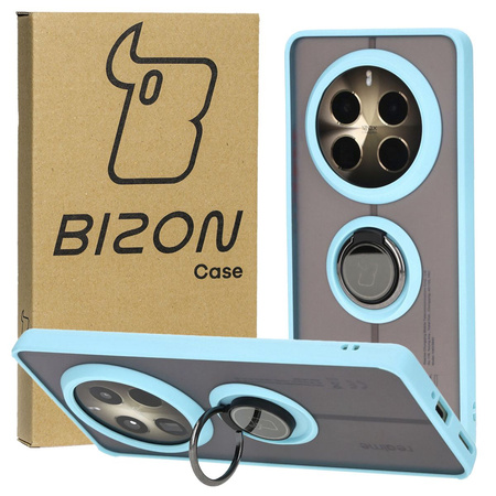 Etui z uchwytem na palec Bizon Case Hybrid Ring do Realme 12 Pro / 12 Pro+, przydymione z jasnoniebieską ramką