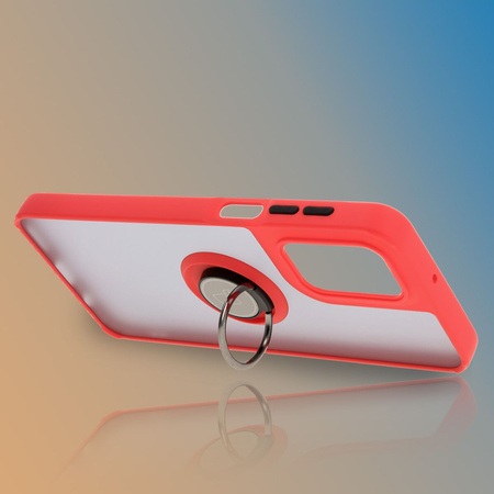 Etui z uchwytem na palec Bizon Case Hybrid Ring do Motorola Moto G55 5G, przydymione z czerwoną ramką