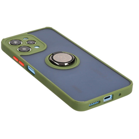 Etui z uchwytem na palec Bizon Case Hybrid Ring do Xiaomi Redmi 12, przydymione z zieloną ramką