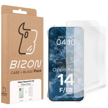 Elastyczne etui + 2x folia na ekran Bizon Case Clear Pack do Oppo Reno 14 F / FS