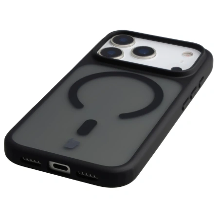 Etui z pierścieniem magnetycznym + szkło hartowane Bizon MatteO Pack do iPhone 17 Pro, przydymione-czarne