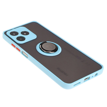 Etui z uchwytem na palec Bizon Case Hybrid Ring do Realme C53 / C51, przydymione z jasnoniebieską ramką
