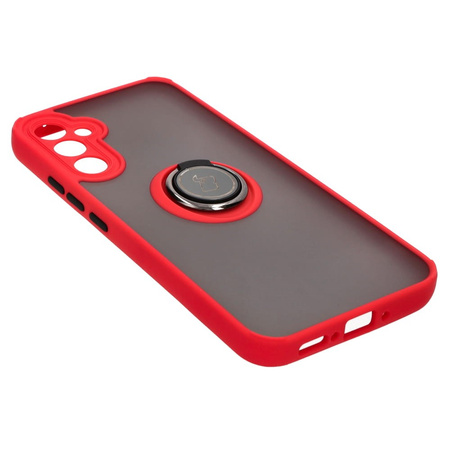 Etui z uchwytem na palec Bizon Case Hybrid Ring do Galaxy A34 5G, przydymione z czerwoną ramką