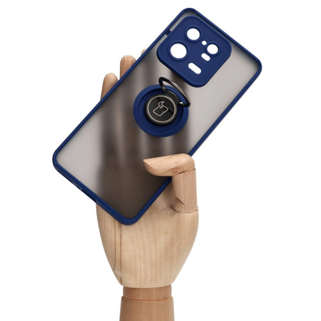 Etui z uchwytem na palec Bizon Case Hybrid Ring do Xiaomi 13 Pro, przydymione z granatową ramką