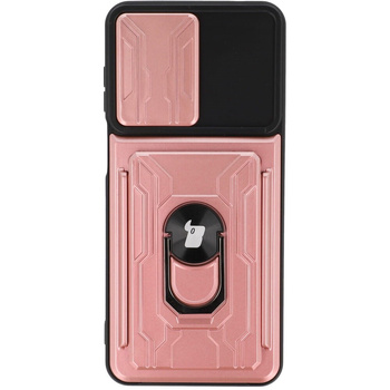 Etui Bizon Case Camshield Card Slot Ring do Moto G22, jasnoróżowe