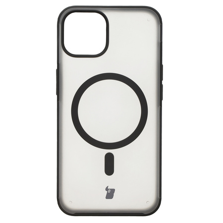 Etui z pierścieniem magnetycznym Bizon Case MatteO do iPhone 14 / Phone 13, półprzezroczyste z czarną ramką