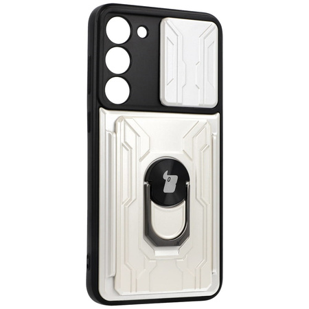 Etui Bizon Case Camshield Card Slot Ring do Samsung Galaxy S23 Plus, białe