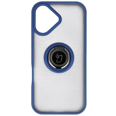 Etui z uchwytem na palec Bizon Case Hybrid Ring do iPhone 17, przydymione z granatową ramką