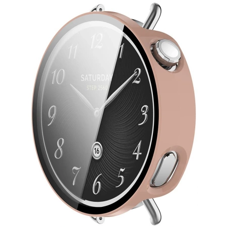 Etui ze szkłem do zegarka Bizon Case Watch Adamo do Xiaomi Watch S4 41 mm, różowe