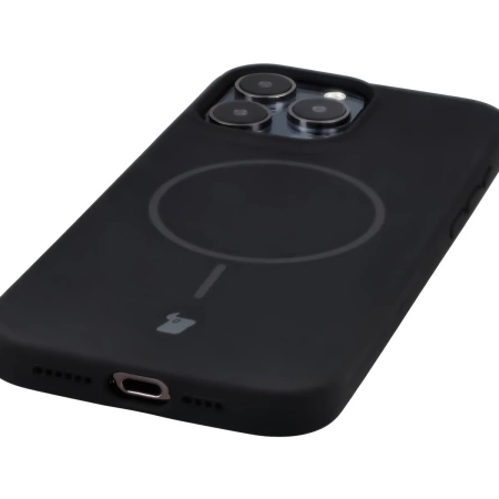 Silikonowe etui z pierścieniem magnetycznym Bizon Soft Case Magnetic do iPhone 15 Pro Max, czarne