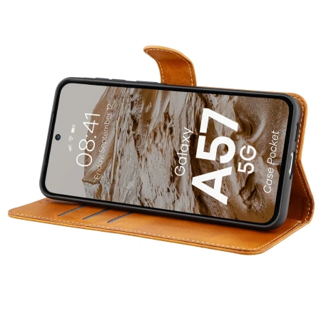 Etui z klapką Bizon Case Pocket do Galaxy A57 5G, brązowe