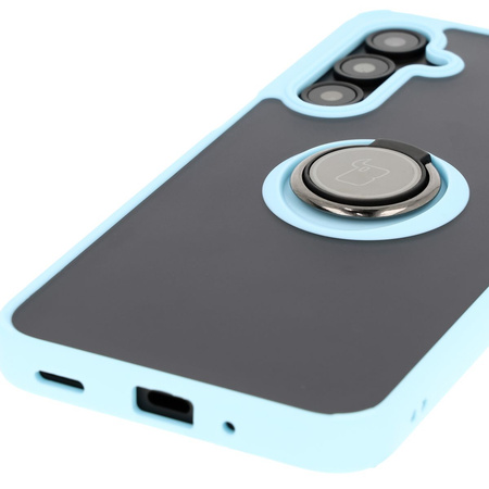 Etui z uchwytem na palec Bizon Case Hybrid Ring do Galaxy A16 4G/5G, przydymione z jasnoniebieską ramką