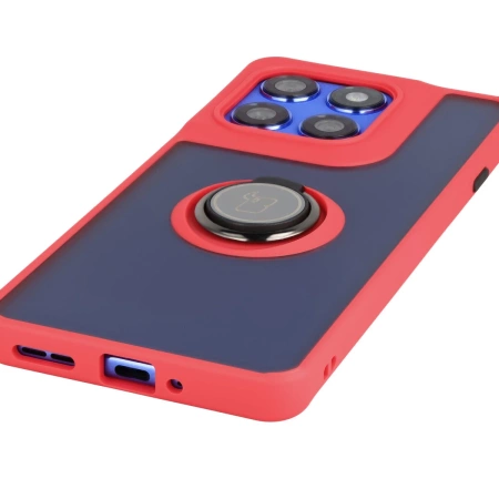 Etui z uchwytem na palec Bizon Case Hybrid Ring do Motorola Edge 60 Pro, przydymione z czerwoną ramką