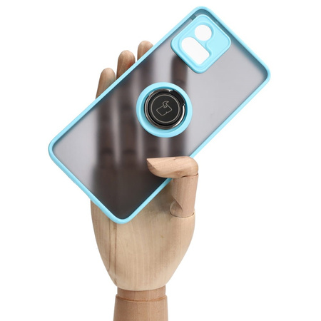 Etui z uchwytem na palec Bizon Case Hybrid Ring do Motorola Moto G72, przydymione z jasnoniebieską ramką