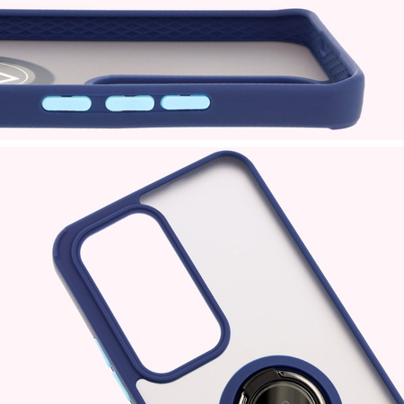 Etui z uchwytem na palec Bizon Case Hybrid Ring do Oppo Reno 12, przydymione z granatową ramką