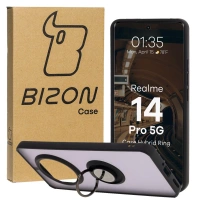 Etui z uchwytem na palec Bizon Case Hybrid Ring do Realme 14 Pro 5G, przydymione z czarną ramką