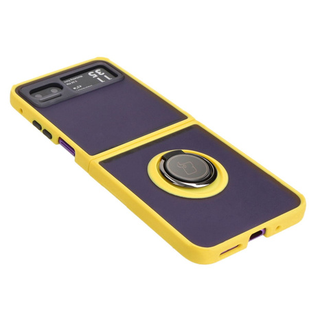 Etui z uchwytem na palec Bizon Case Hybrid Ring do Motorola Razr 40, przydymione z żółtą ramką