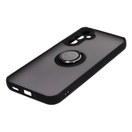 Etui z uchwytem na palec Bizon Case Hybrid Ring do Galaxy A34 5G, przydymione z czarną ramką