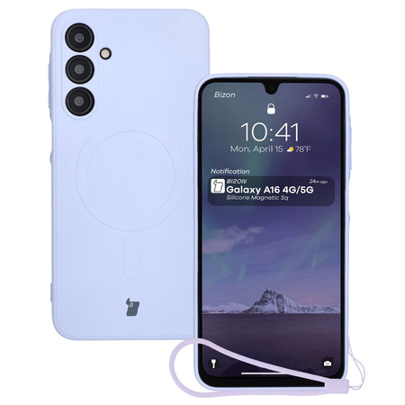 Silikonowe etui z pierścieniem magnetycznym Bizon Case Silicone Magnetic Sq do Galaxy A16 4G / 5G, jasnofioletowe