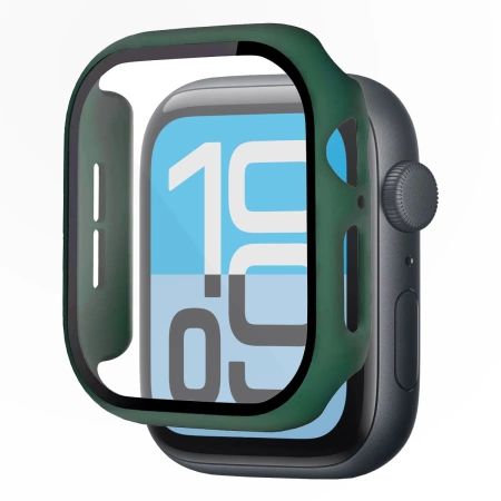 Etui ze szkłem do zegarka Bizon Case Watch Adamo do Apple Watch SE 3 / SE 2 / SE / 6 / 5 / 4 (40 mm), matowe ciemnozielone