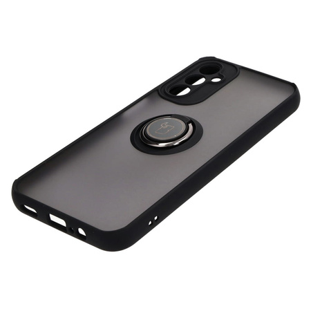 Etui z uchwytem na palec Bizon Case Hybrid Ring do Galaxy A14 4G / 5G, przydymione z czarną ramką