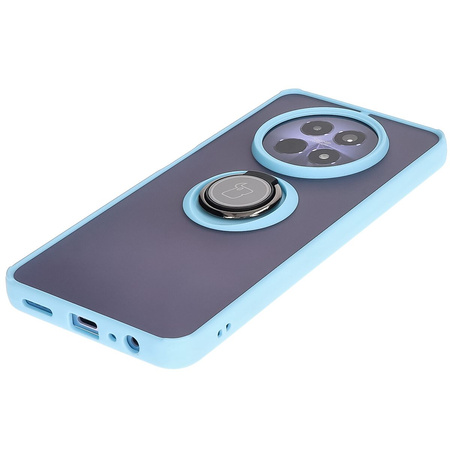 Etui z uchwytem na palec Bizon Case Hybrid Ring do Realme 12 / 12x, przydymione z jasnoniebieską ramką