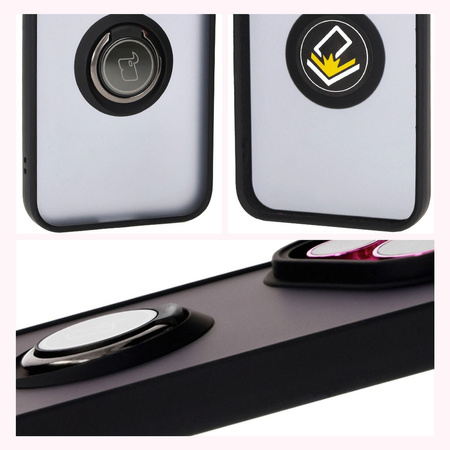 Etui z uchwytem na palec Bizon Case Hybrid Ring do Huawei Pura 70, przydymione z czarną ramką