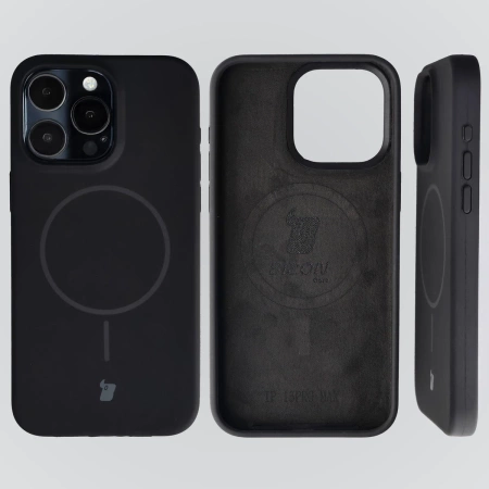 Silikonowe etui z pierścieniem magnetycznym Bizon Soft Case Magnetic do iPhone 15 Pro Max, czarne