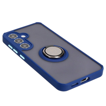 Etui z uchwytem na palec Bizon Case Hybrid Ring do Galaxy S25 / S24, przydymione z granatową ramką