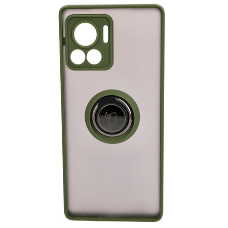 Etui z uchwytem na palec Bizon Case Hybrid Ring do Motorola Edge 30 Ultra, przydymione z zieloną ramką