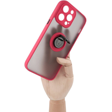 Etui z uchwytem na palec Bizon Case Hybrid Ring do iPhone 14 Pro Max, przydymione z czerwoną ramką