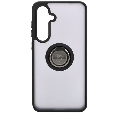 Etui z uchwytem na palec Bizon Case Hybrid Ring do Galaxy S24 FE, przydymione z czarną ramką