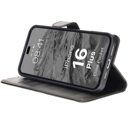 Etui z klapką Bizon Case Pocket do iPhone 16 Plus, czarne