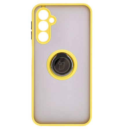 Etui z uchwytem na palec Bizon Case Hybrid Ring do Galaxy M34 5G, przydymione z żółtą ramką